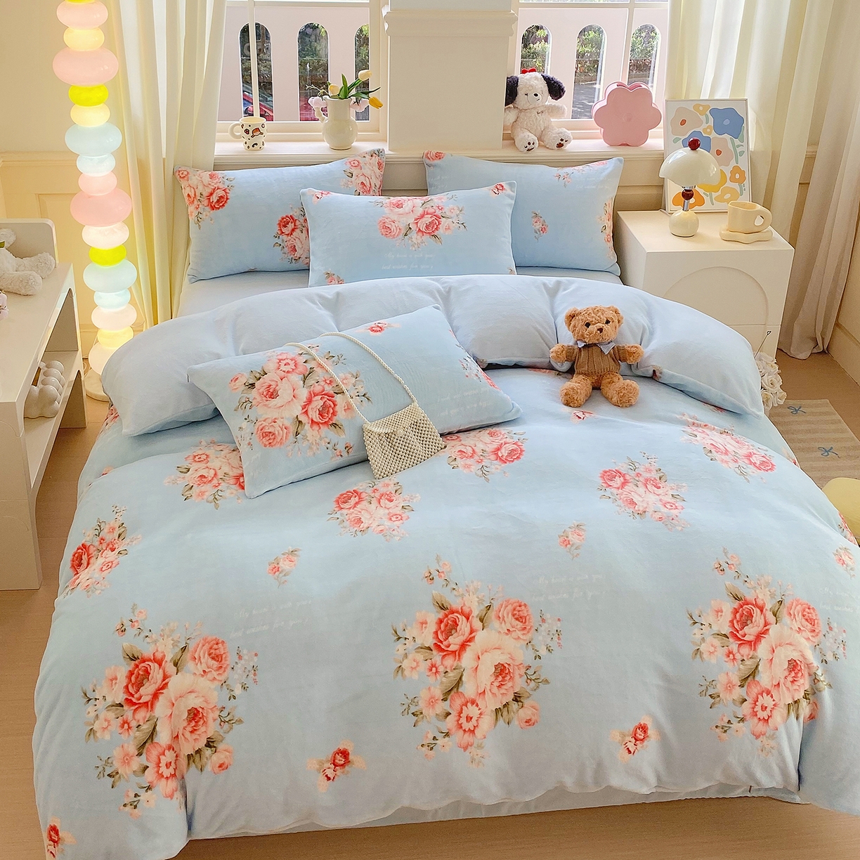 91家纺网 家纺一手货源 找家纺 悦织湾家纺 2025新款高克重牛奶绒印花四件套床单床笠轻奢时尚床上用品三四件套被套 花开富贵