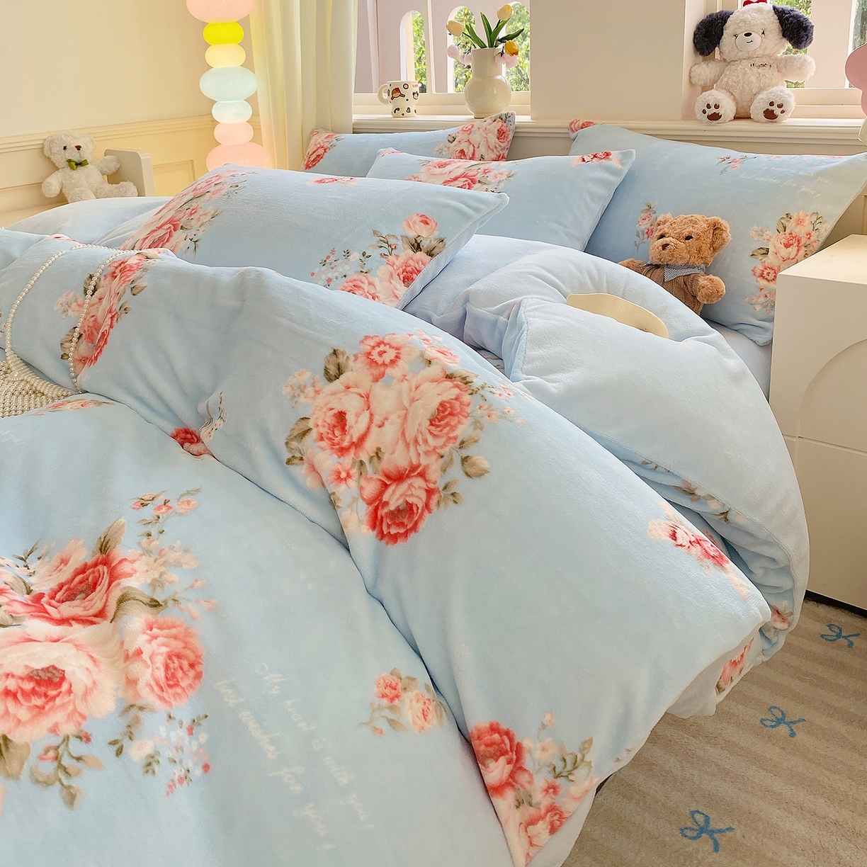 91家纺网 家纺一手货源 找家纺 悦织湾家纺 2025新款高克重牛奶绒印花四件套床单床笠轻奢时尚床上用品三四件套被套 花开富贵