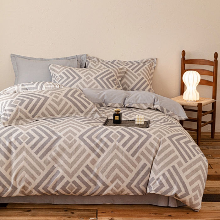 棉生活家纺 2025秋冬新款长绒棉纯棉数码印花陶瓷磨毛四件套 半舟