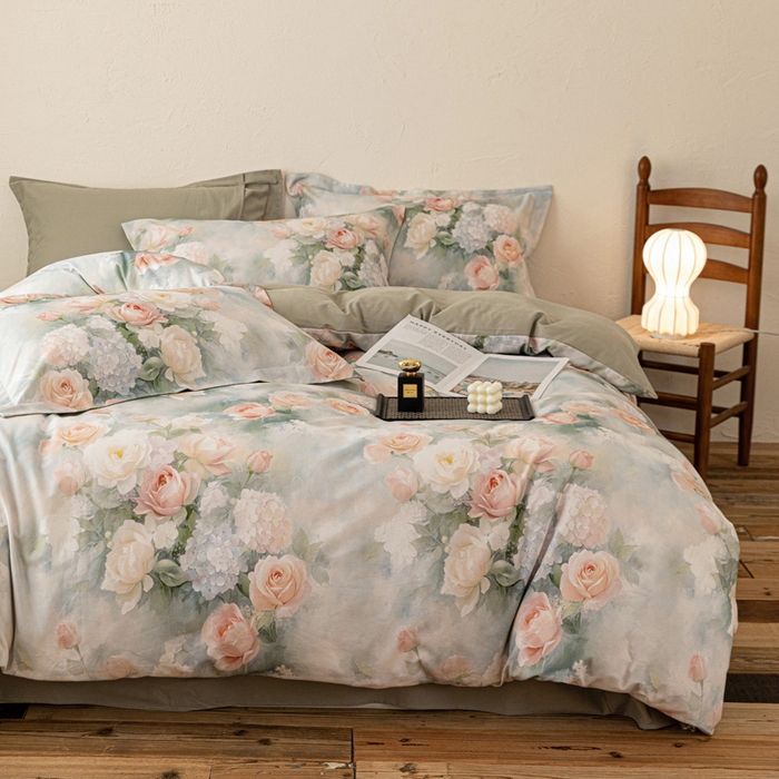 棉生活家纺 2025秋冬新款长绒棉纯棉数码印花陶瓷磨毛四件套 葵樱