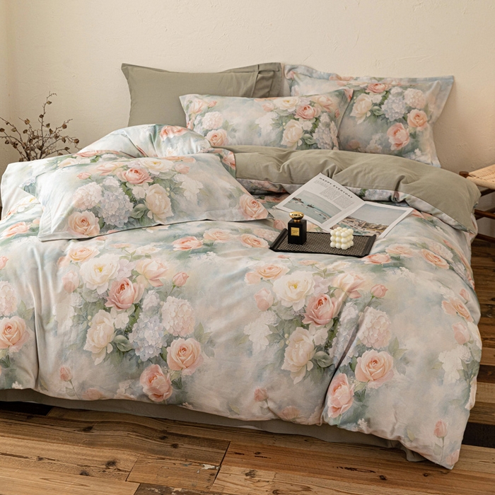 91家纺网 家纺一手货源 找家纺 棉生活家纺 2025秋冬新款长绒棉纯棉数码印花陶瓷磨毛四件套 葵樱