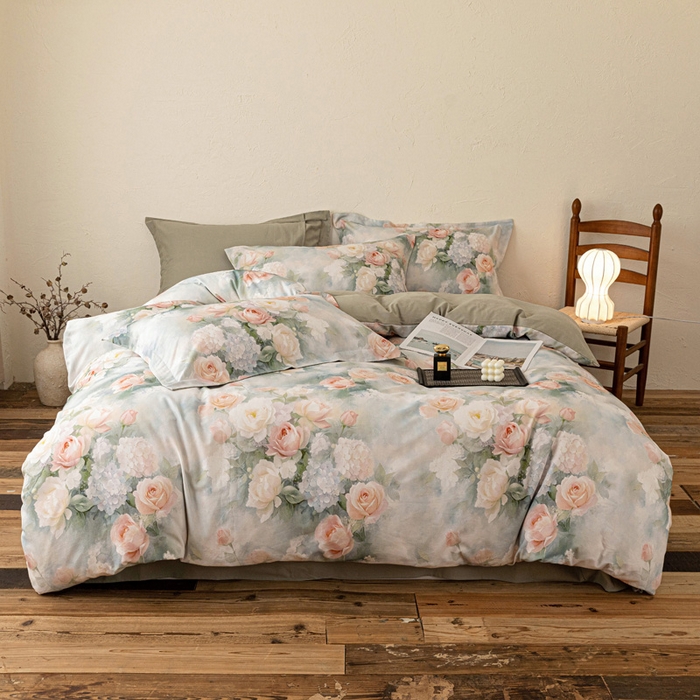 91家纺网 家纺一手货源 找家纺 棉生活家纺 2025秋冬新款长绒棉纯棉数码印花陶瓷磨毛四件套 葵樱