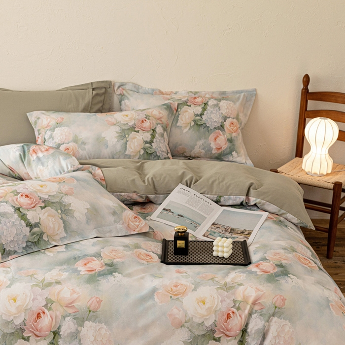 91家纺网 家纺一手货源 找家纺 棉生活家纺 2025秋冬新款长绒棉纯棉数码印花陶瓷磨毛四件套 葵樱