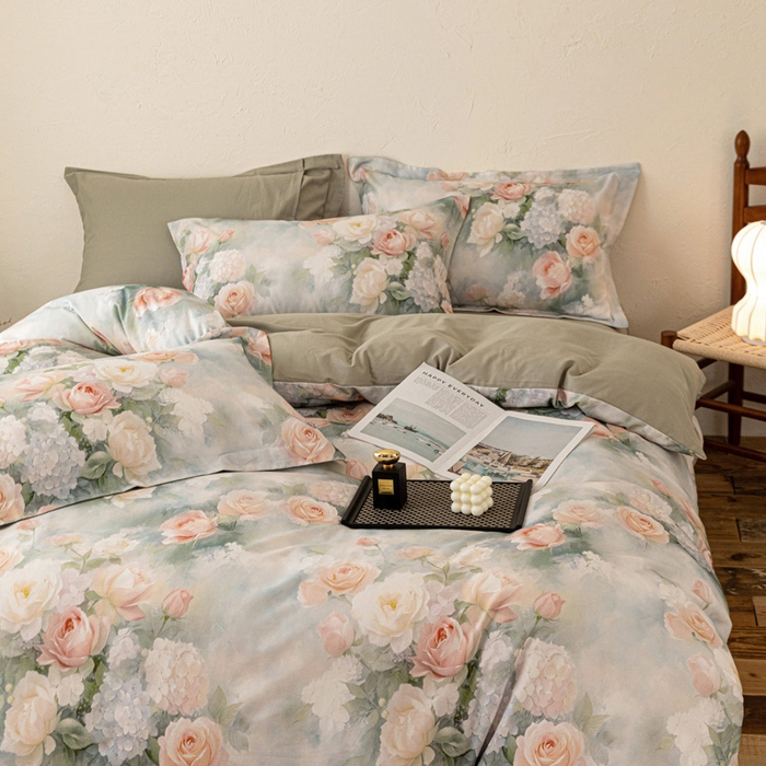 91家纺网 家纺一手货源 找家纺 棉生活家纺 2025秋冬新款长绒棉纯棉数码印花陶瓷磨毛四件套 葵樱