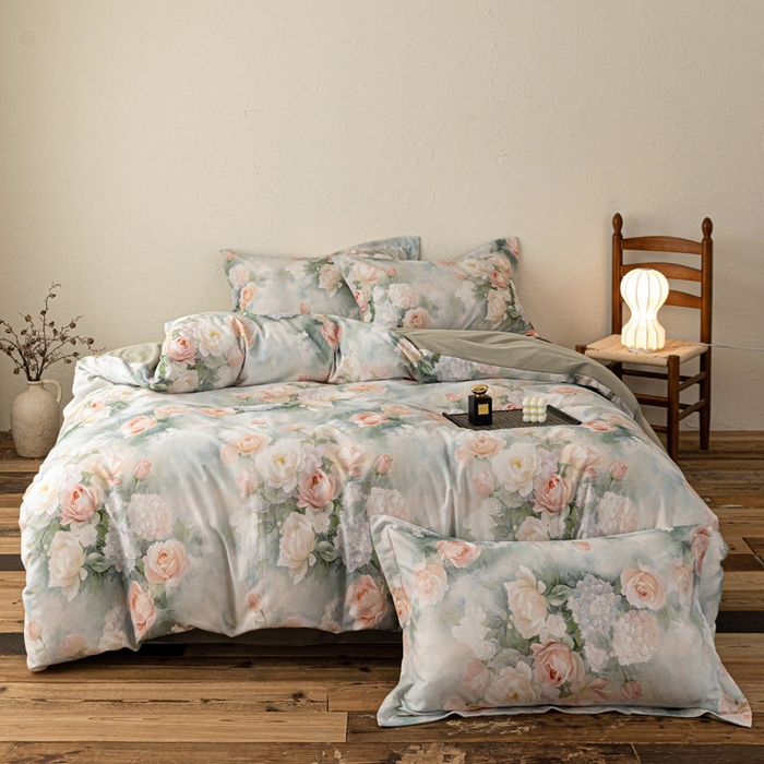 91家纺网 家纺一手货源 找家纺 棉生活家纺 2025秋冬新款长绒棉纯棉数码印花陶瓷磨毛四件套 葵樱