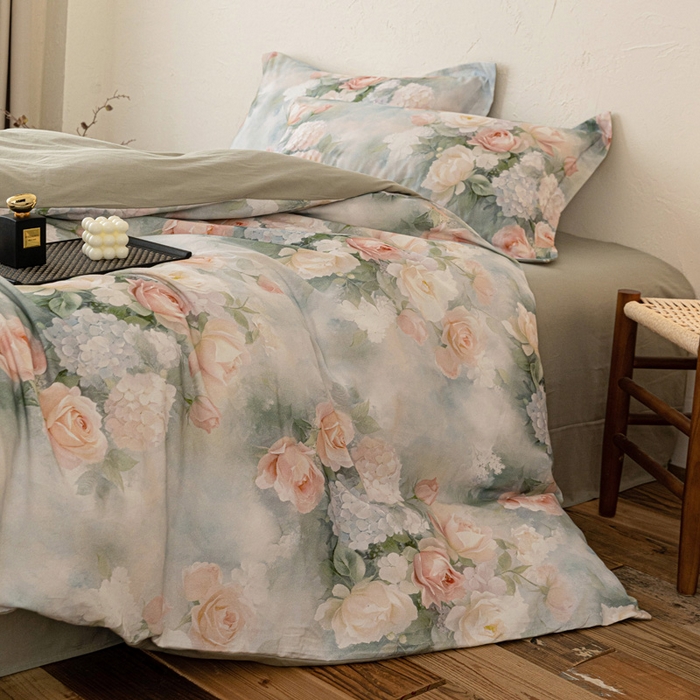 91家纺网 家纺一手货源 找家纺 棉生活家纺 2025秋冬新款长绒棉纯棉数码印花陶瓷磨毛四件套 葵樱