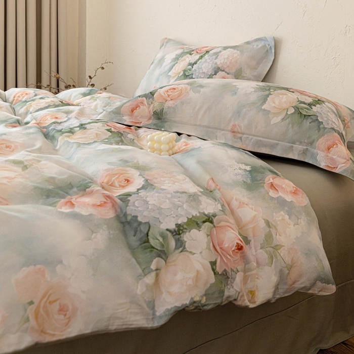 91家纺网 家纺一手货源 找家纺 棉生活家纺 2025秋冬新款长绒棉纯棉数码印花陶瓷磨毛四件套 葵樱