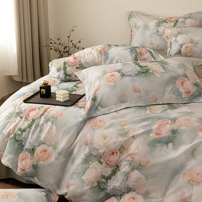 91家纺网 家纺一手货源 找家纺 棉生活家纺 2025秋冬新款长绒棉纯棉数码印花陶瓷磨毛四件套 葵樱