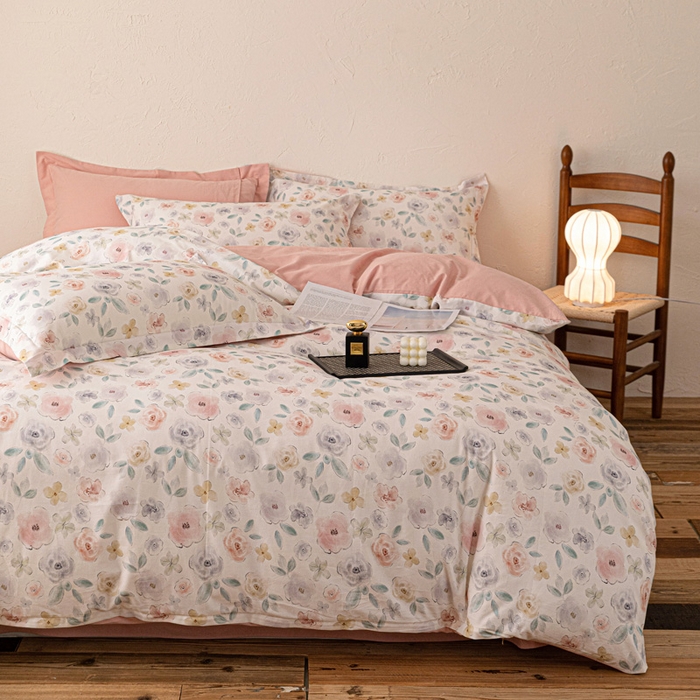 棉生活家纺 2025秋冬新款长绒棉纯棉数码印花陶瓷磨毛四件套 丽娜