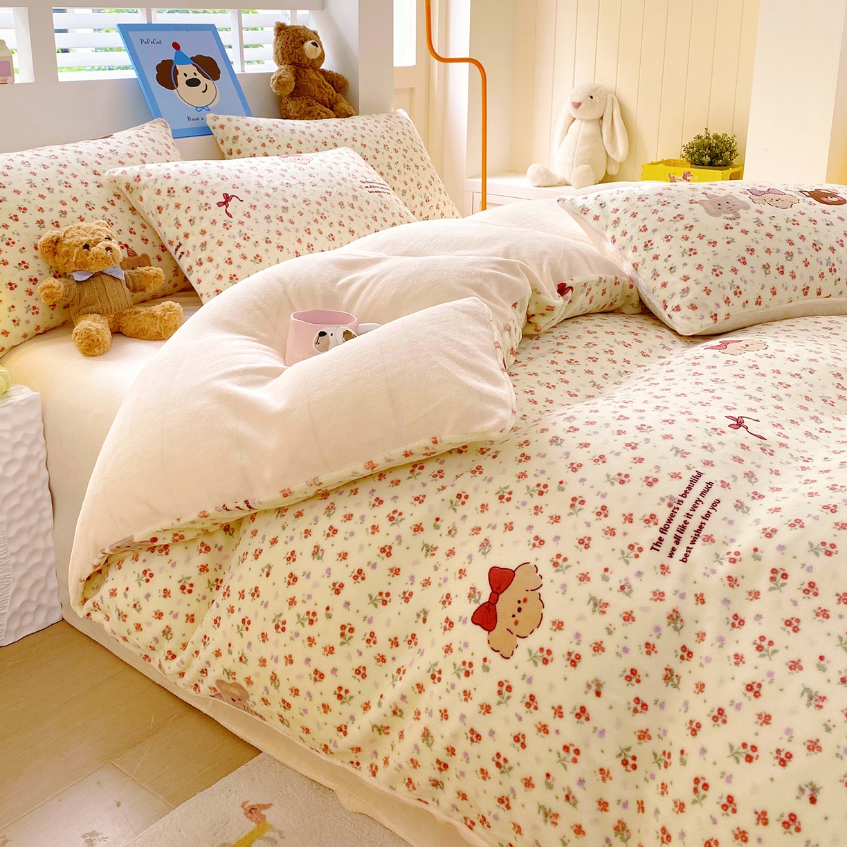 91家纺网 家纺一手货源 找家纺 悦织湾家纺 2025新款高克重牛奶绒印花四件套床单床笠轻奢时尚床上用品三四件套被套 动物乐园