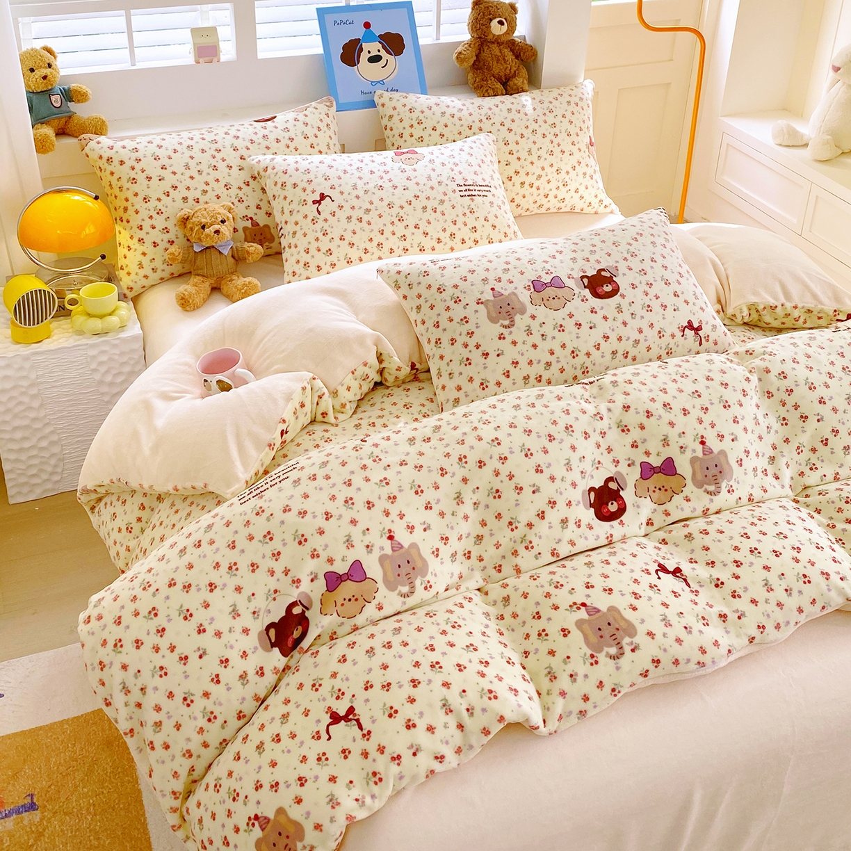 91家纺网 家纺一手货源 找家纺 悦织湾家纺 2025新款高克重牛奶绒印花四件套床单床笠轻奢时尚床上用品三四件套被套 动物乐园