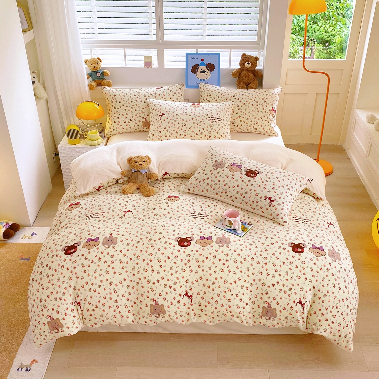 悦织湾家纺 2025新款高克重牛奶绒印花四件套床单床笠轻奢时尚床上用品三四件套被套 动物乐园