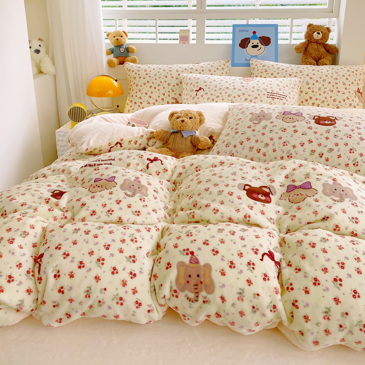 91家纺网 家纺一手货源 找家纺 悦织湾家纺 2025新款高克重牛奶绒印花四件套床单床笠轻奢时尚床上用品三四件套被套 动物乐园