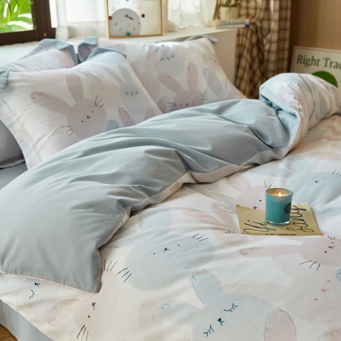 91家纺网 家纺一手货源 找家纺 棉生活家纺 2025秋冬新款长绒棉纯棉数码印花陶瓷磨毛四件套 萌萌兔