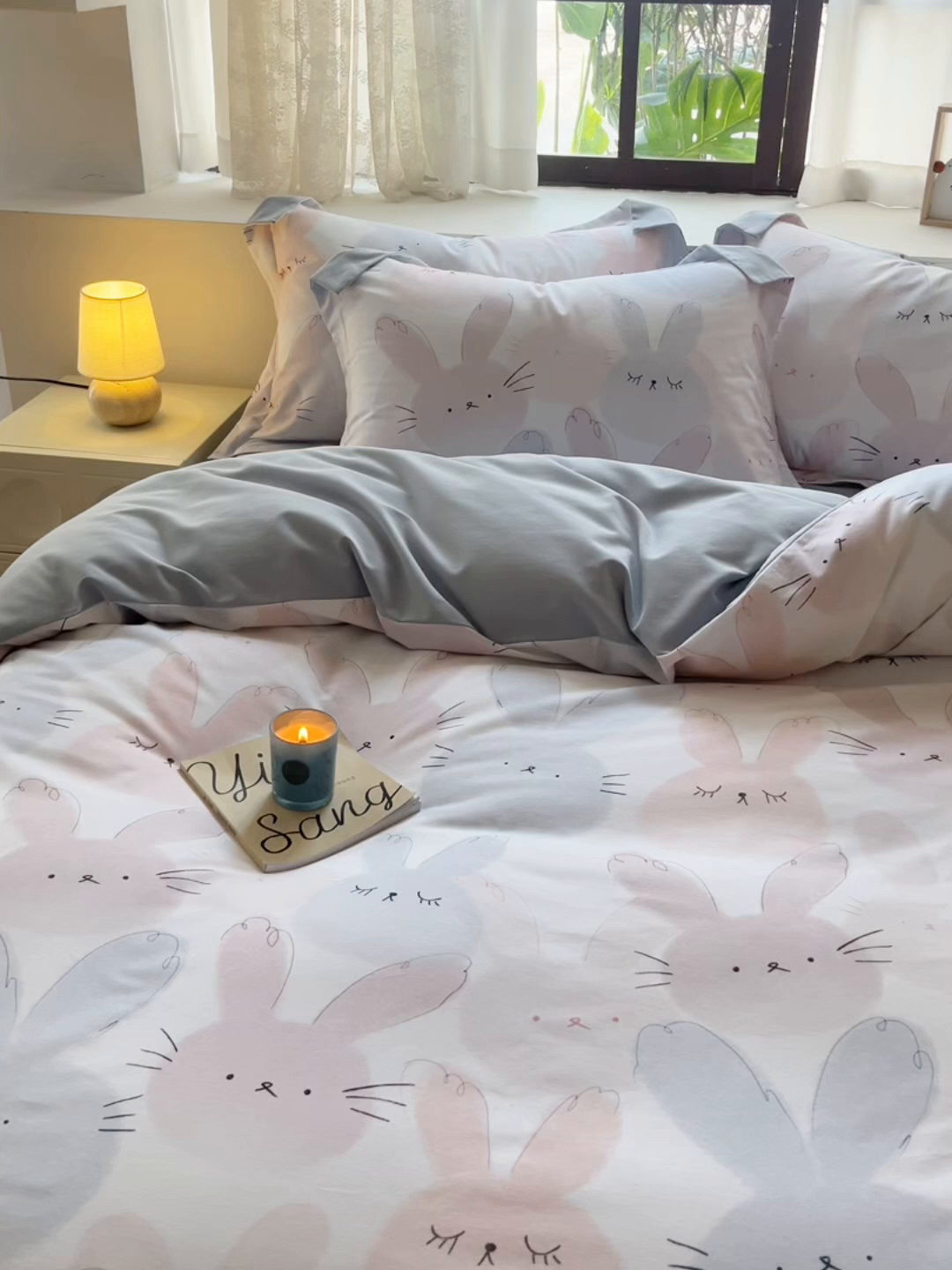 91家纺网 家纺一手货源 找家纺 棉生活家纺 2025秋冬新款长绒棉纯棉数码印花陶瓷磨毛四件套 萌萌兔