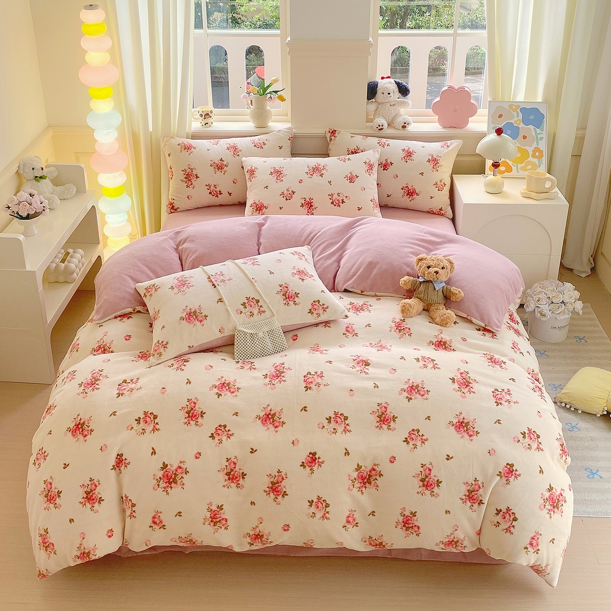 91家纺网 家纺一手货源 找家纺 悦织湾家纺 2025新款高克重牛奶绒印花四件套床单床笠轻奢时尚床上用品三四件套被套 花仙子