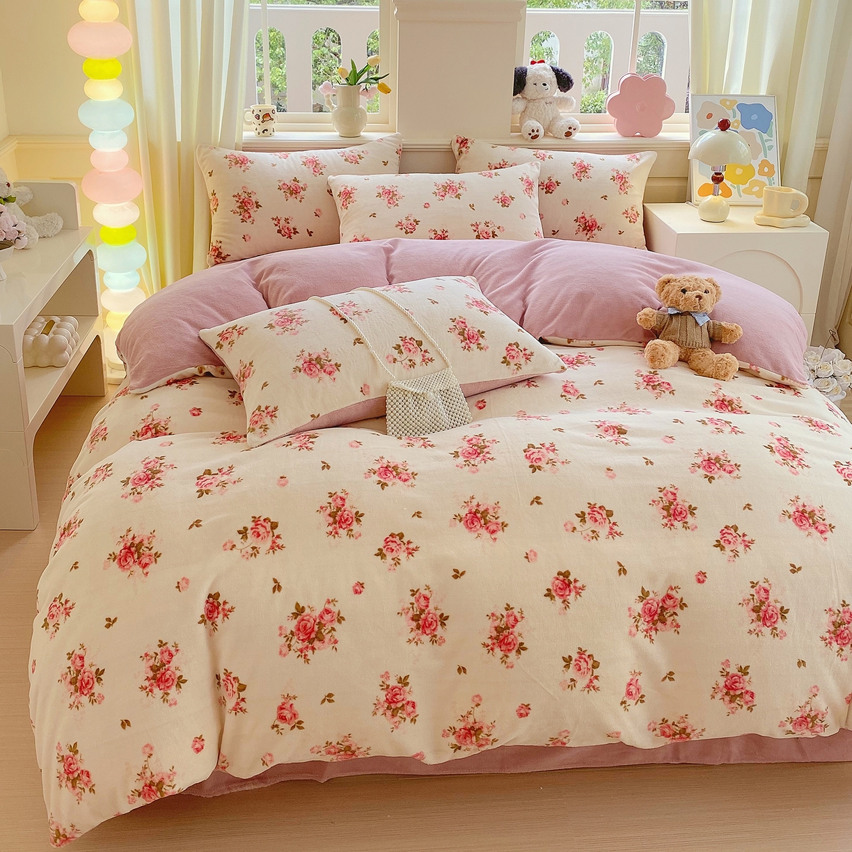 91家纺网 家纺一手货源 找家纺 悦织湾家纺 2025新款高克重牛奶绒印花四件套床单床笠轻奢时尚床上用品三四件套被套 花仙子