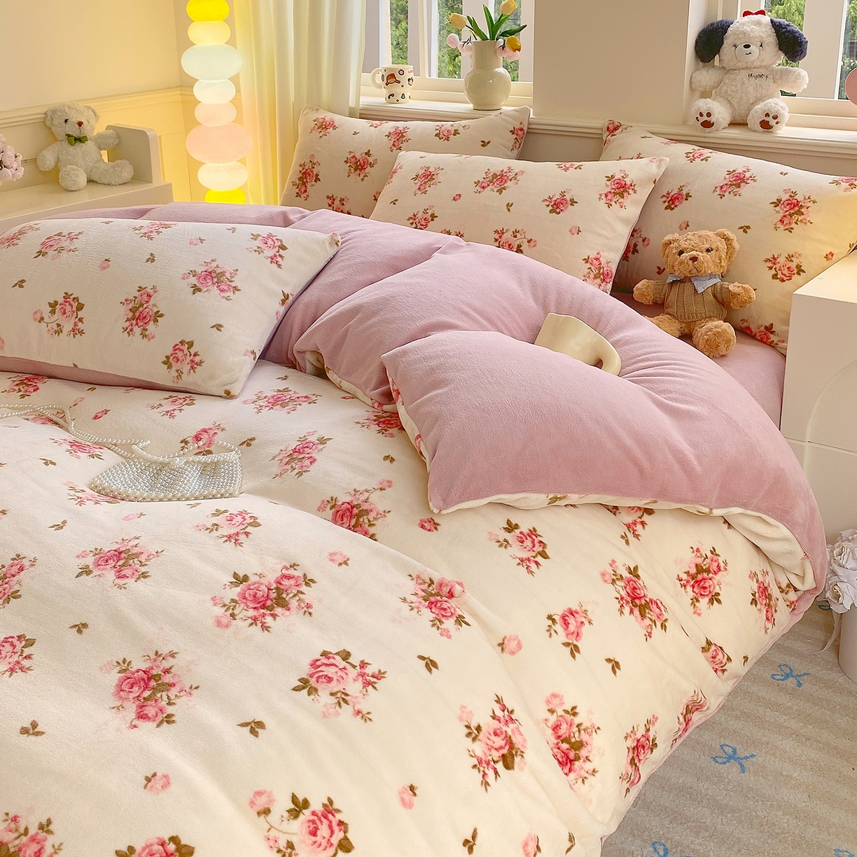 91家纺网 家纺一手货源 找家纺 悦织湾家纺 2025新款高克重牛奶绒印花四件套床单床笠轻奢时尚床上用品三四件套被套 花仙子