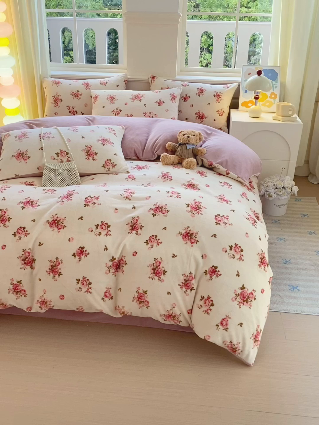 91家纺网 家纺一手货源 找家纺 悦织湾家纺 2025新款高克重牛奶绒印花四件套床单床笠轻奢时尚床上用品三四件套被套 花仙子