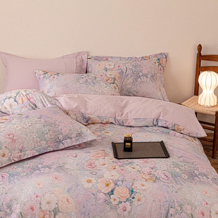 91家纺网 家纺一手货源 找家纺 棉生活家纺 2025秋冬新款长绒棉纯棉数码印花陶瓷磨毛四件套 兮涯 紫