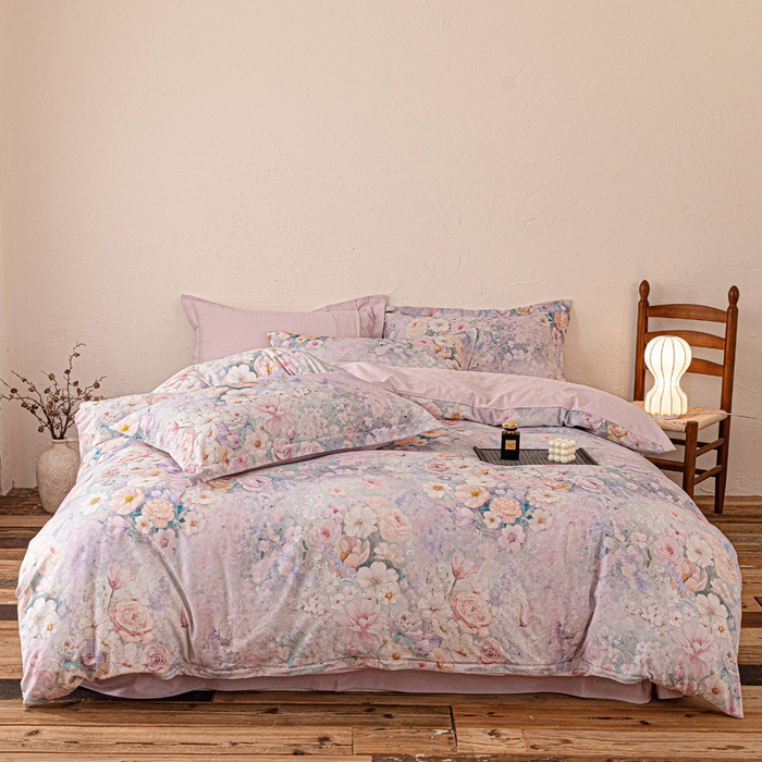 91家纺网 家纺一手货源 找家纺 棉生活家纺 2025秋冬新款长绒棉纯棉数码印花陶瓷磨毛四件套 兮涯 紫