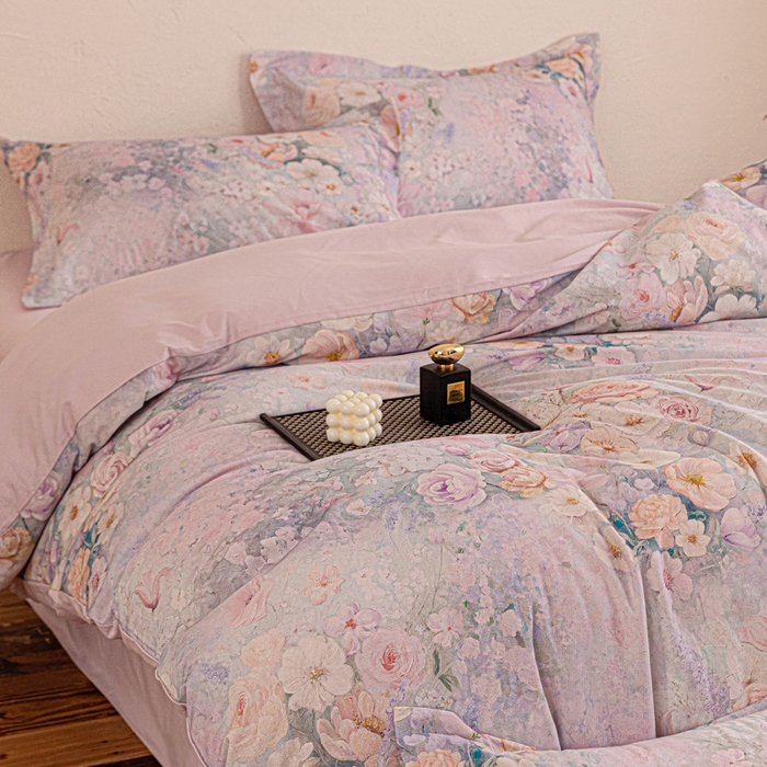 91家纺网 家纺一手货源 找家纺 棉生活家纺 2025秋冬新款长绒棉纯棉数码印花陶瓷磨毛四件套 兮涯 紫