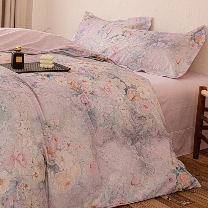 91家纺网 家纺一手货源 找家纺 棉生活家纺 2025秋冬新款长绒棉纯棉数码印花陶瓷磨毛四件套 兮涯 紫