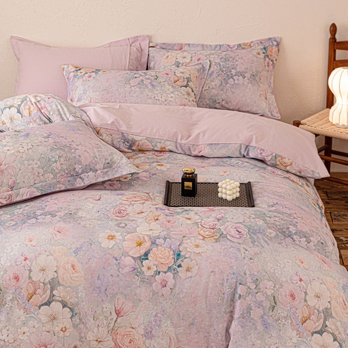 91家纺网 家纺一手货源 找家纺 棉生活家纺 2025秋冬新款长绒棉纯棉数码印花陶瓷磨毛四件套 兮涯 紫