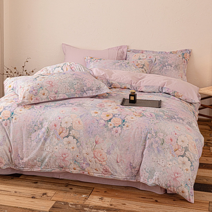 91家纺网 家纺一手货源 找家纺 棉生活家纺 2025秋冬新款长绒棉纯棉数码印花陶瓷磨毛四件套 兮涯 紫