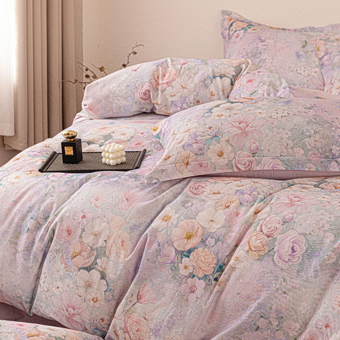 91家纺网 家纺一手货源 找家纺 棉生活家纺 2025秋冬新款长绒棉纯棉数码印花陶瓷磨毛四件套 兮涯 紫