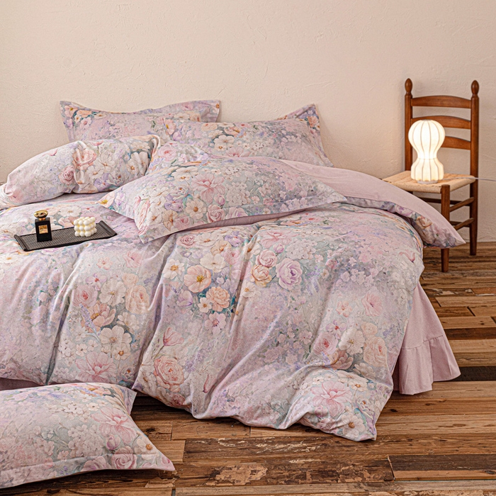 91家纺网 家纺一手货源 找家纺 棉生活家纺 2025秋冬新款长绒棉纯棉数码印花陶瓷磨毛四件套 兮涯 紫