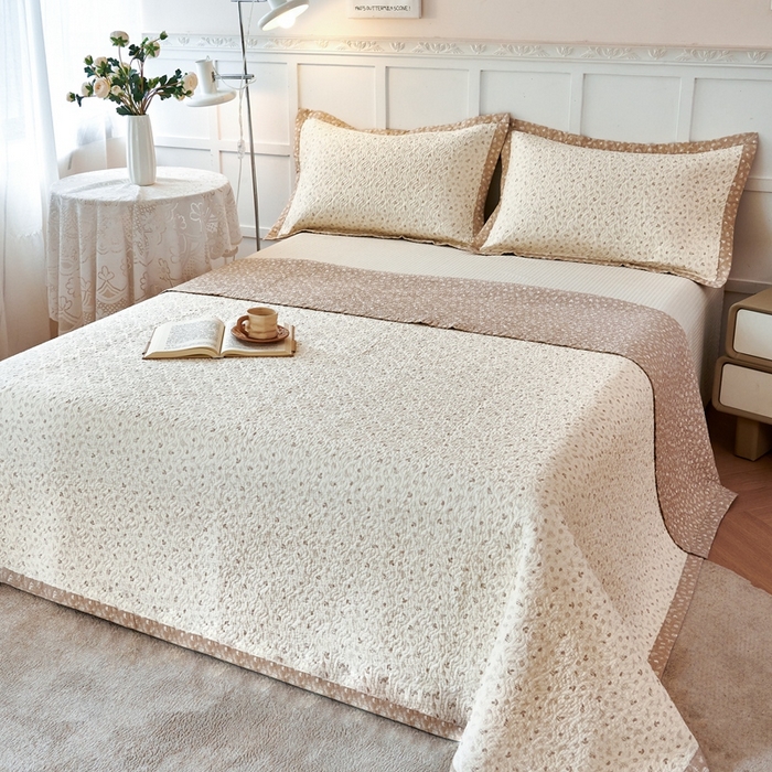 91家纺网 家纺一手货源 找家纺 （总）2025新款13070双面全棉砂洗大直边床盖三件套四件套