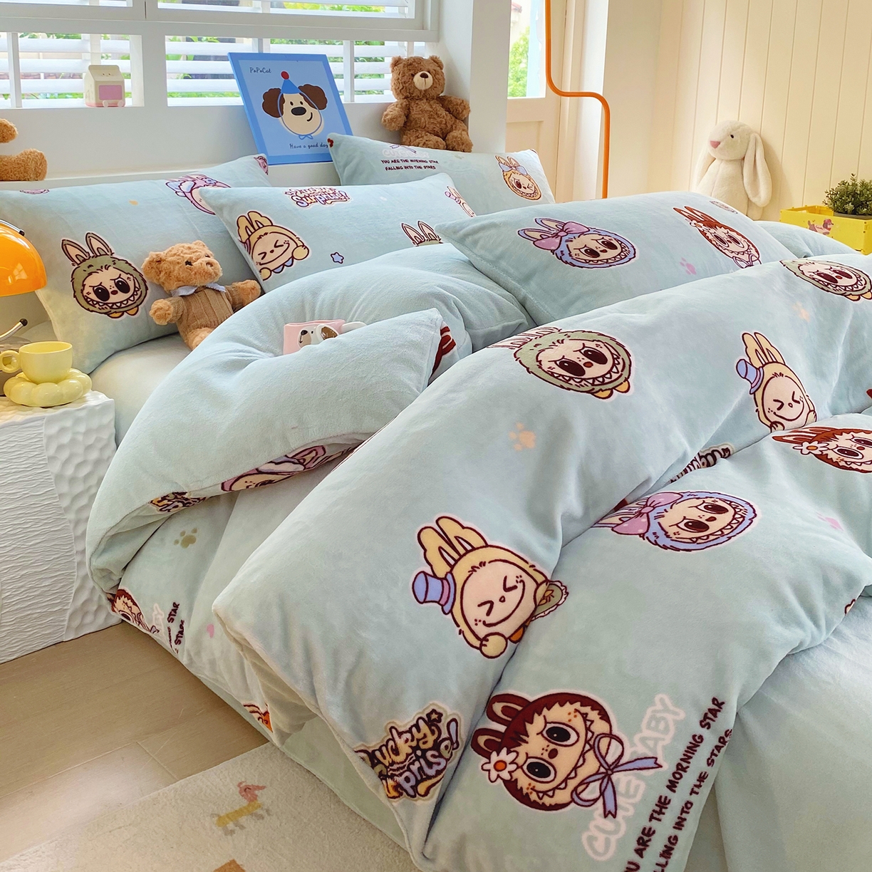 91家纺网 家纺一手货源 找家纺 悦织湾家纺 2025新款高克重牛奶绒印花四件套床单床笠轻奢时尚床上用品三四件套被套 拉布布