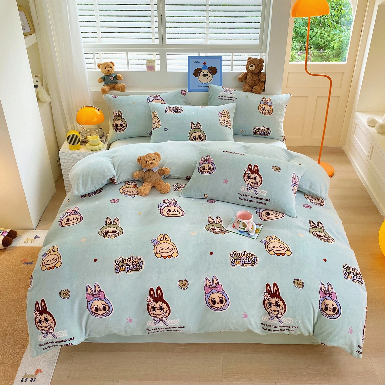 悦织湾家纺 2025新款高克重牛奶绒印花四件套床单床笠轻奢时尚床上用品三四件套被套 拉布布