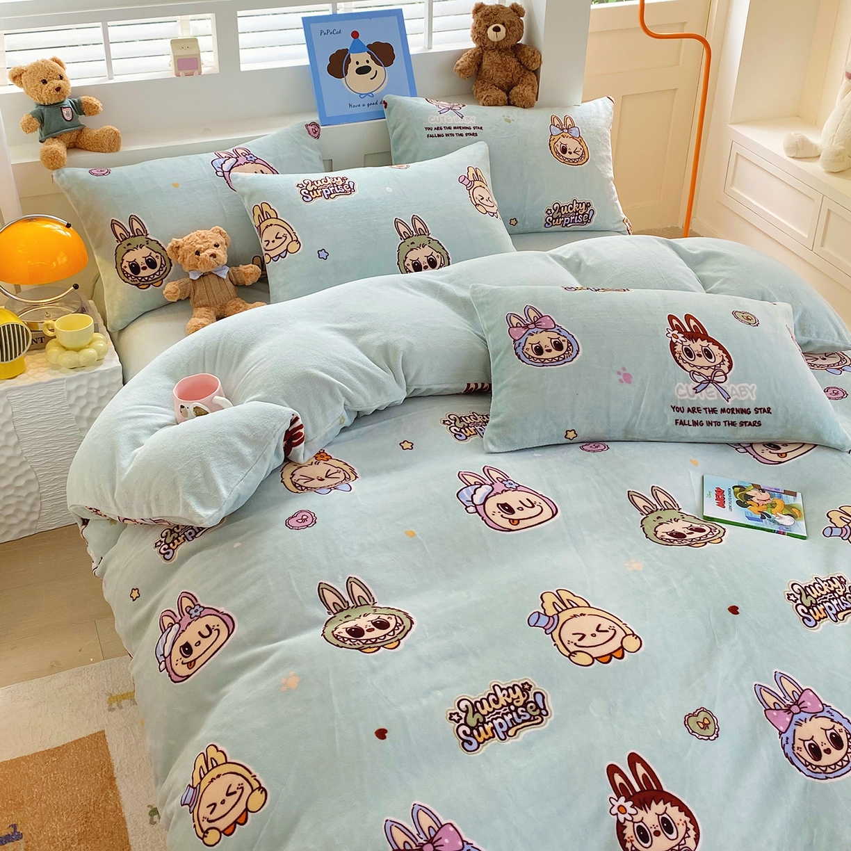 91家纺网 家纺一手货源 找家纺 悦织湾家纺 2025新款高克重牛奶绒印花四件套床单床笠轻奢时尚床上用品三四件套被套 拉布布