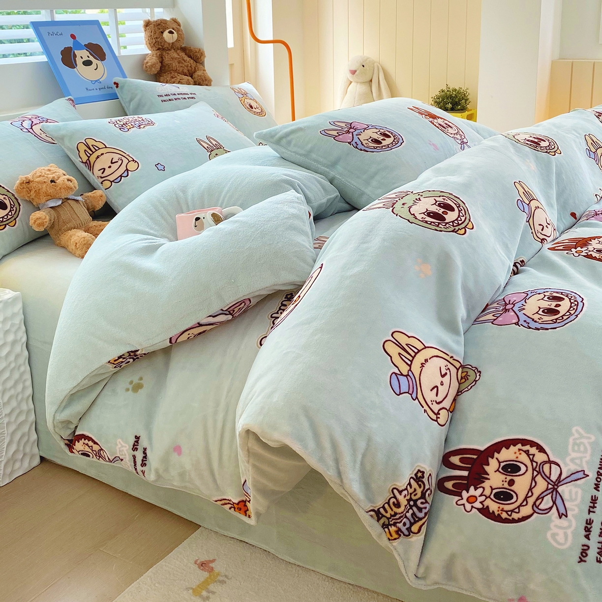 91家纺网 家纺一手货源 找家纺 悦织湾家纺 2025新款高克重牛奶绒印花四件套床单床笠轻奢时尚床上用品三四件套被套 拉布布