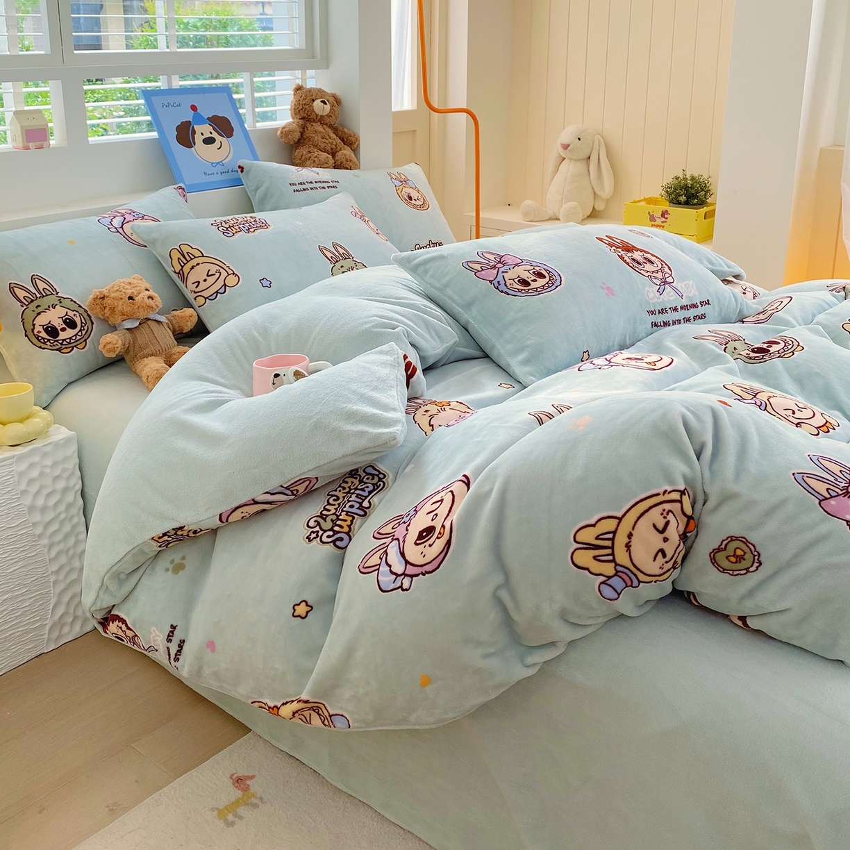 91家纺网 家纺一手货源 找家纺 悦织湾家纺 2025新款高克重牛奶绒印花四件套床单床笠轻奢时尚床上用品三四件套被套 拉布布