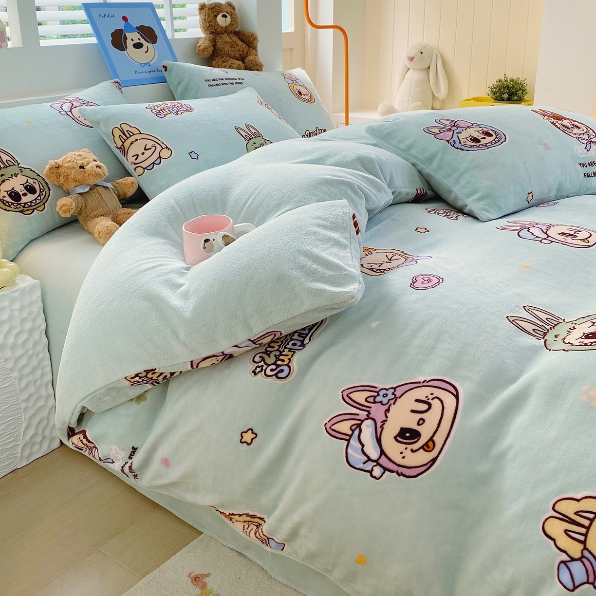 91家纺网 家纺一手货源 找家纺 悦织湾家纺 2025新款高克重牛奶绒印花四件套床单床笠轻奢时尚床上用品三四件套被套 拉布布