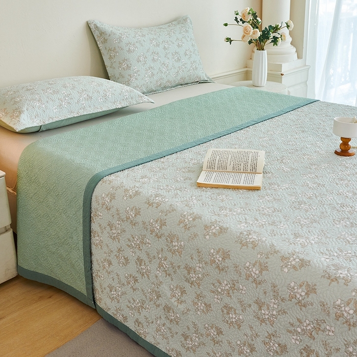 91家纺网 家纺一手货源 找家纺 2025新款13070双面全棉砂洗大直边床盖三件套四件套春日碎花