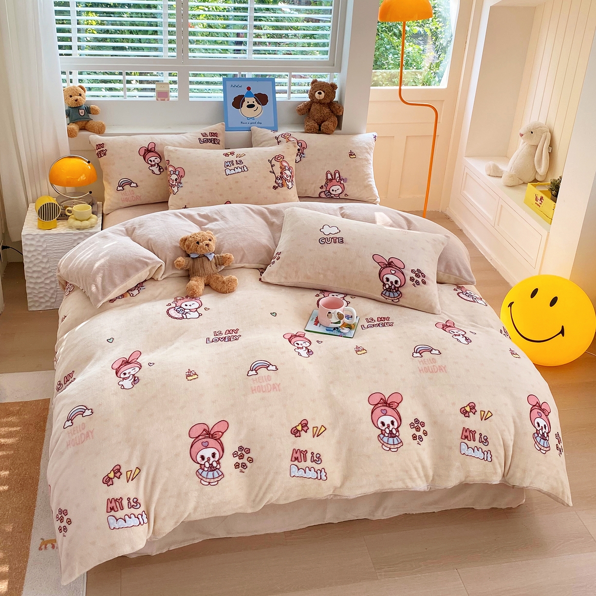 91家纺网 家纺一手货源 找家纺 悦织湾家纺 2025新款高克重牛奶绒印花四件套床单床笠轻奢时尚床上用品三四件套被套 美乐蒂