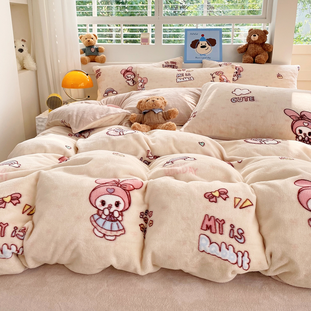 91家纺网 家纺一手货源 找家纺 悦织湾家纺 2025新款高克重牛奶绒印花四件套床单床笠轻奢时尚床上用品三四件套被套 美乐蒂