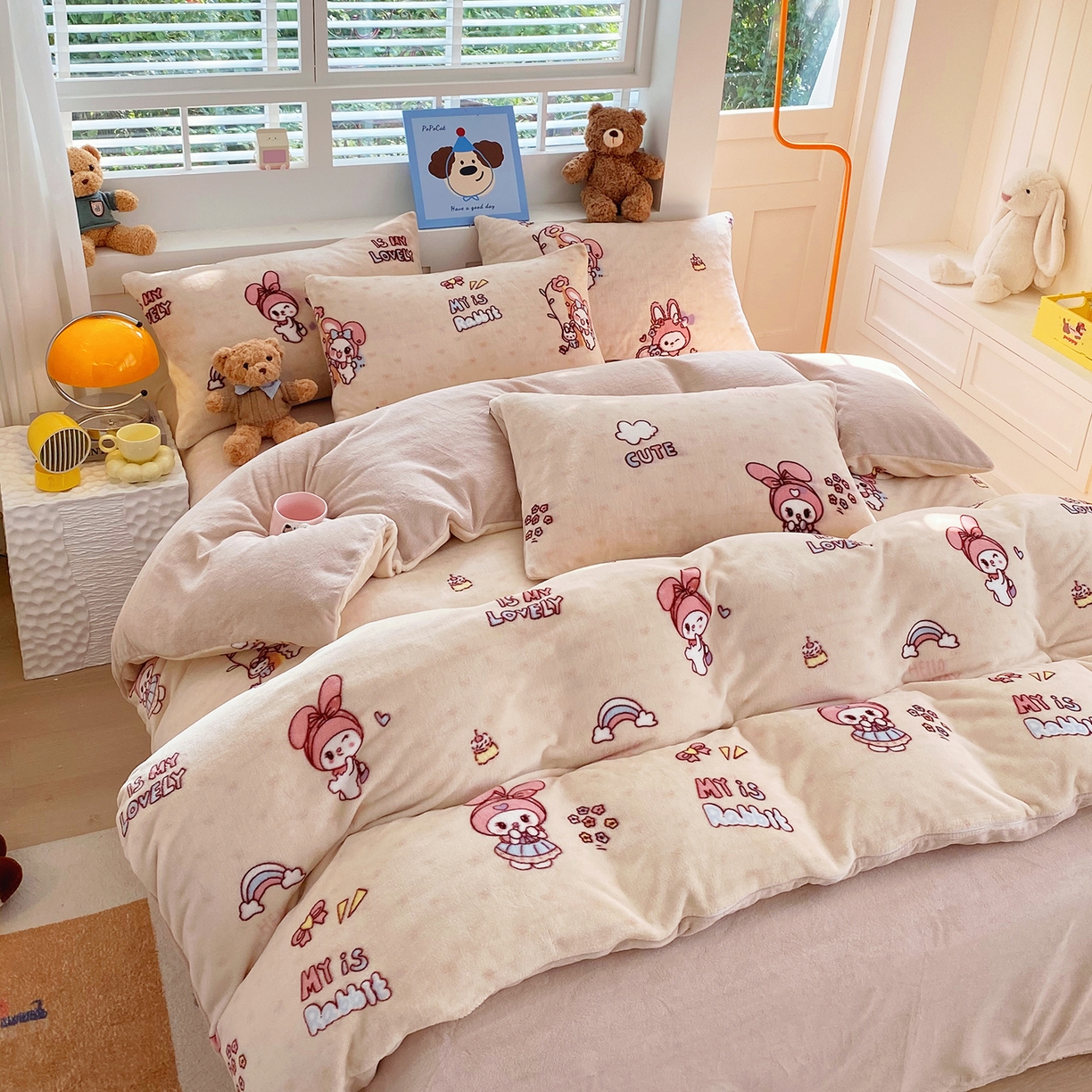 91家纺网 家纺一手货源 找家纺 悦织湾家纺 2025新款高克重牛奶绒印花四件套床单床笠轻奢时尚床上用品三四件套被套 美乐蒂