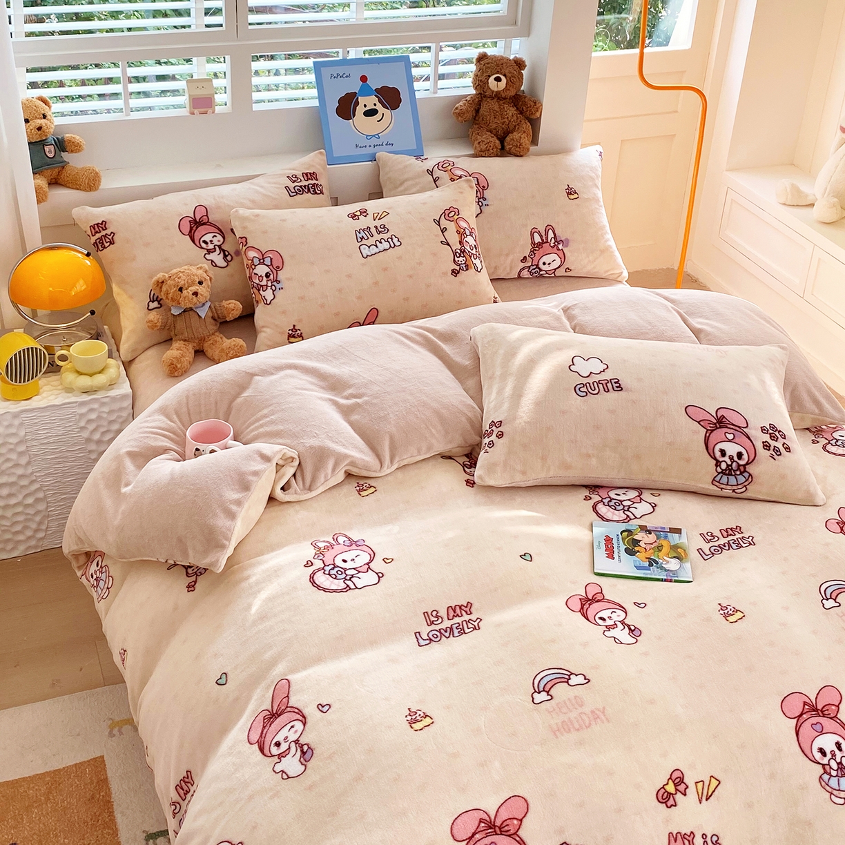 91家纺网 家纺一手货源 找家纺 悦织湾家纺 2025新款高克重牛奶绒印花四件套床单床笠轻奢时尚床上用品三四件套被套 美乐蒂