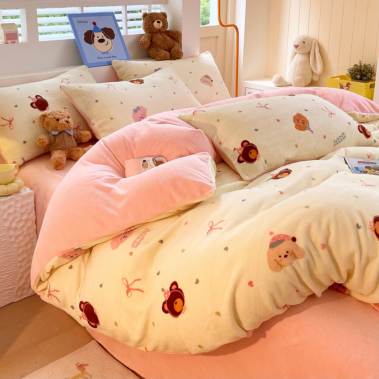 91家纺网 家纺一手货源 找家纺 悦织湾家纺 2025新款高克重牛奶绒印花四件套床单床笠轻奢时尚床上用品三四件套被套 美梦