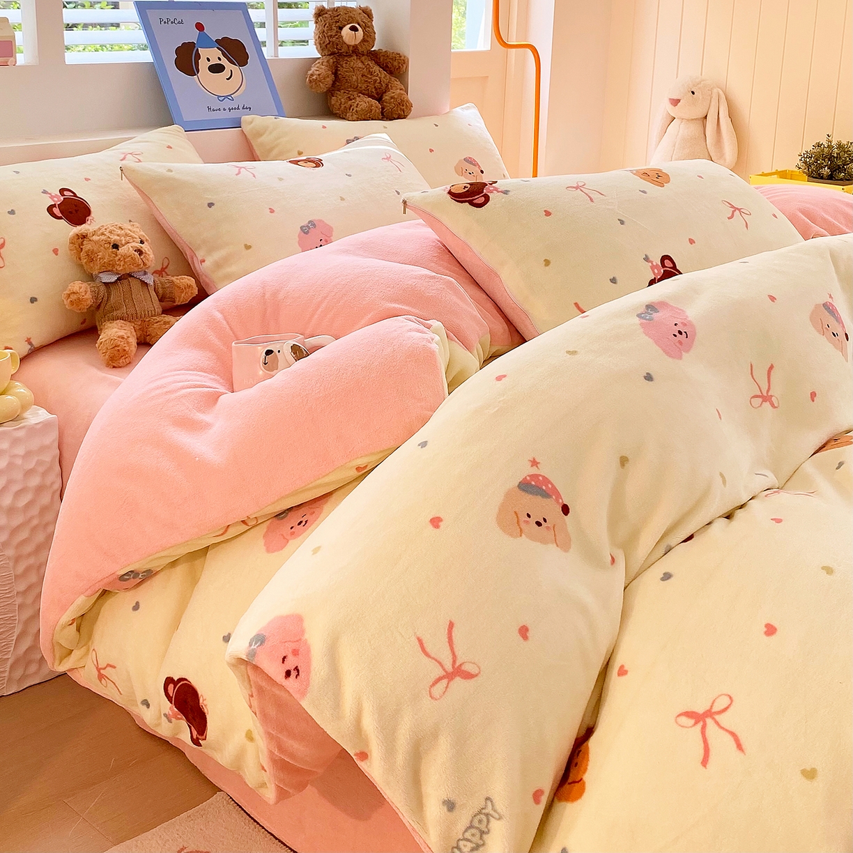 91家纺网 家纺一手货源 找家纺 悦织湾家纺 2025新款高克重牛奶绒印花四件套床单床笠轻奢时尚床上用品三四件套被套 美梦