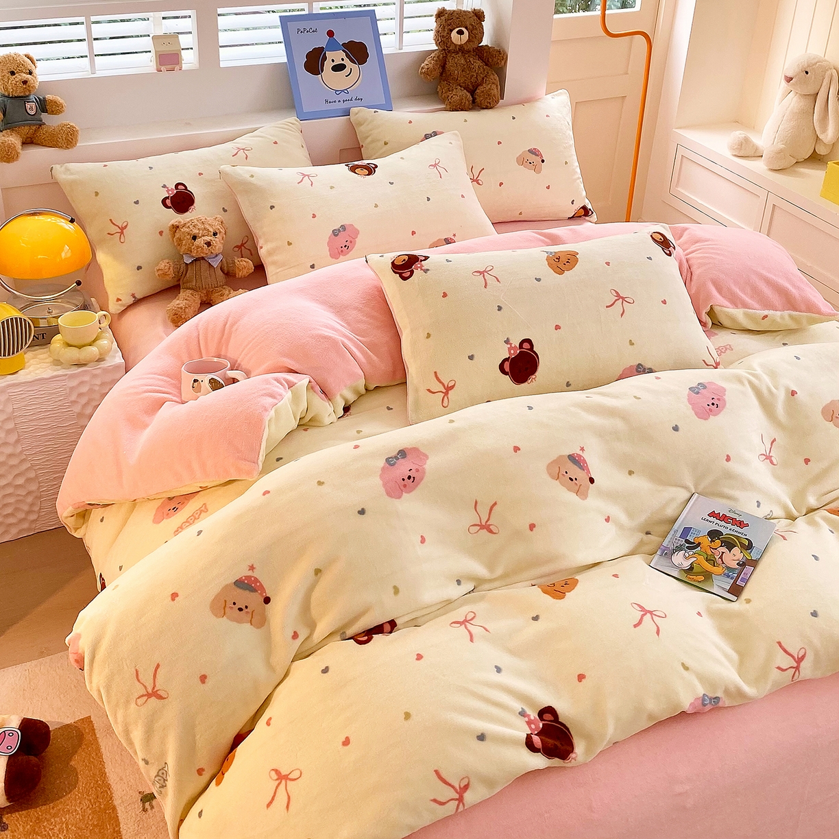 91家纺网 家纺一手货源 找家纺 悦织湾家纺 2025新款高克重牛奶绒印花四件套床单床笠轻奢时尚床上用品三四件套被套 美梦