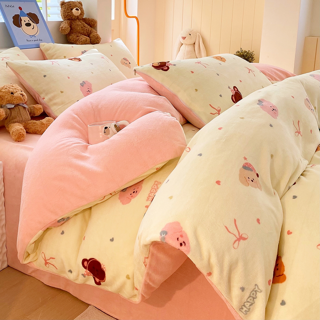 91家纺网 家纺一手货源 找家纺 悦织湾家纺 2025新款高克重牛奶绒印花四件套床单床笠轻奢时尚床上用品三四件套被套 美梦