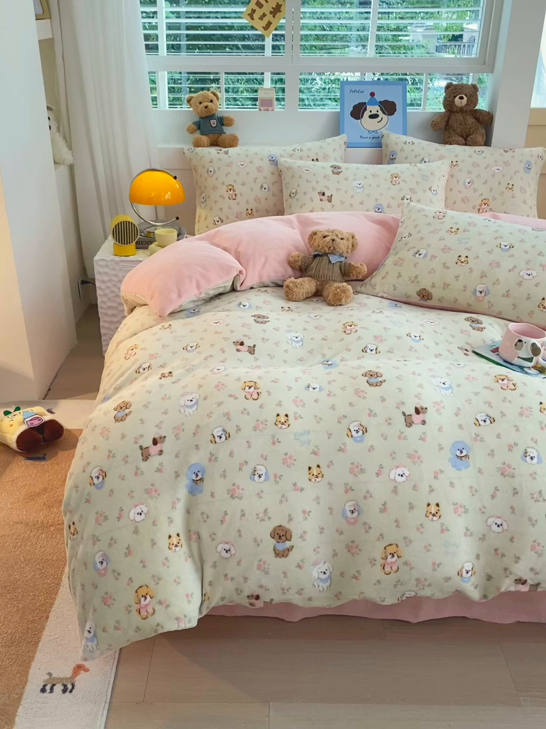 91家纺网 家纺一手货源 找家纺 悦织湾家纺 2025新款高克重牛奶绒印花四件套床单床笠轻奢时尚床上用品三四件套被套 迷你小狗