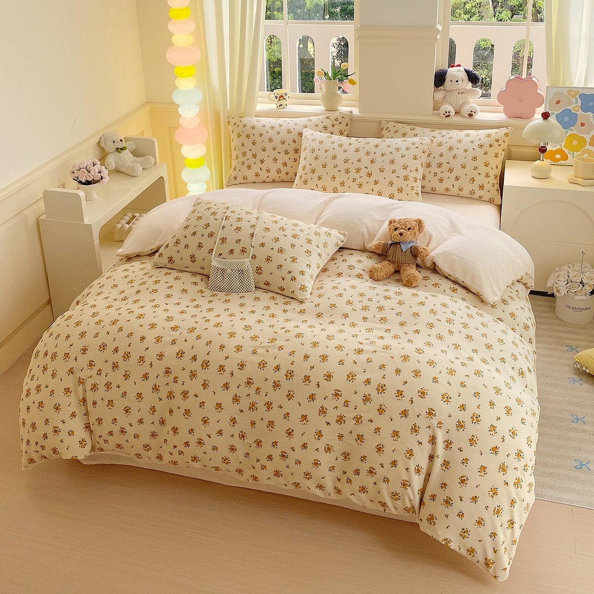 91家纺网 家纺一手货源 找家纺 悦织湾家纺 2025新款高克重牛奶绒印花四件套床单床笠轻奢时尚床上用品三四件套被套 田园小花