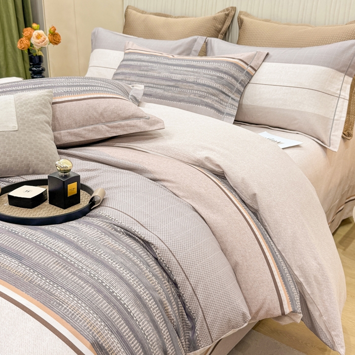 91家纺网 家纺一手货源 找家纺 凌鼎 2025新款100%全棉磨毛四件套数码印花加厚纯棉磨毛四件套北海道咖